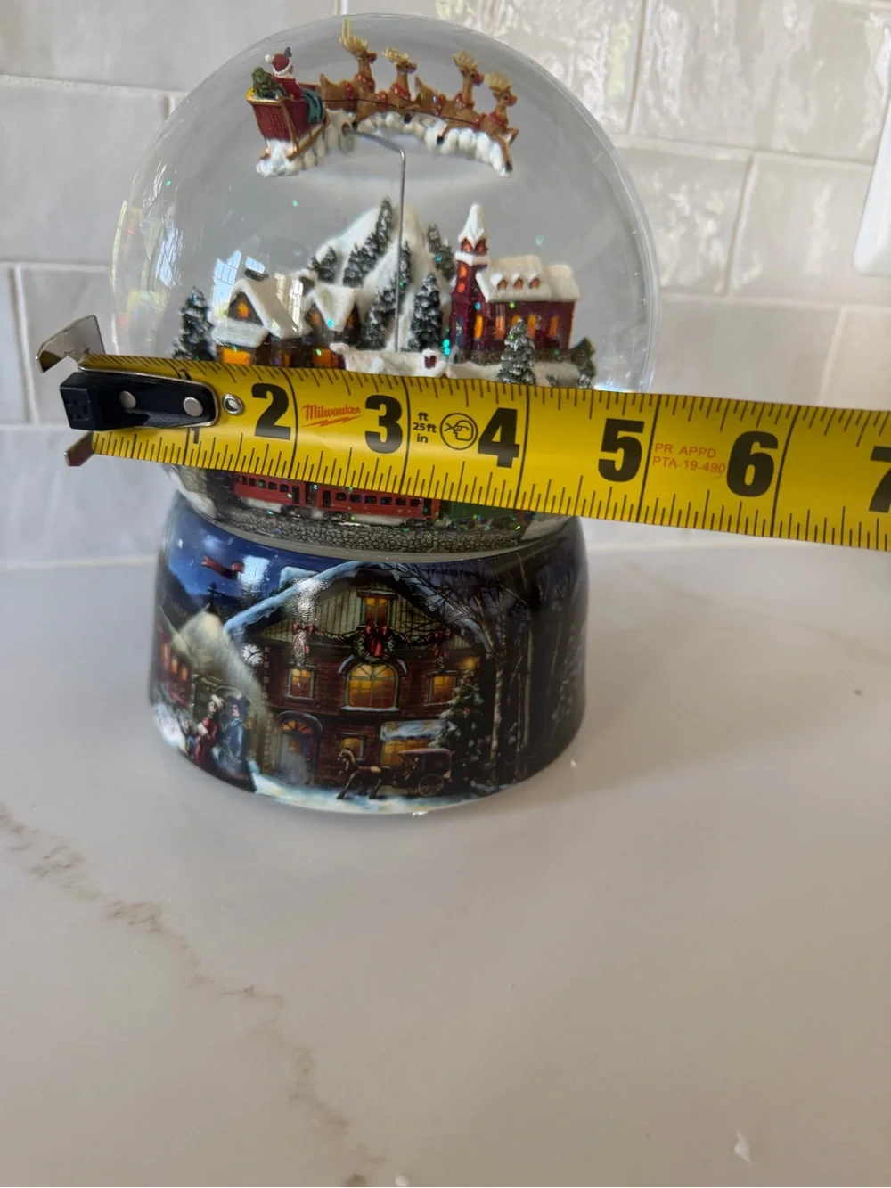 Festive Snow Globe Holiday Village with Train - White & Red